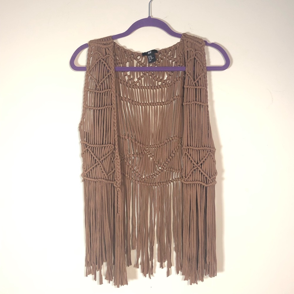 H&M brown fringe cardigan m/L